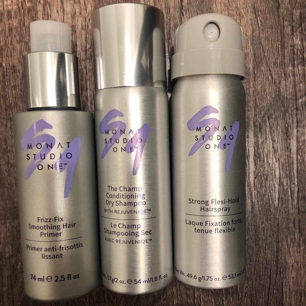 Monat hairspray, dry shampoo, and smoothing primer